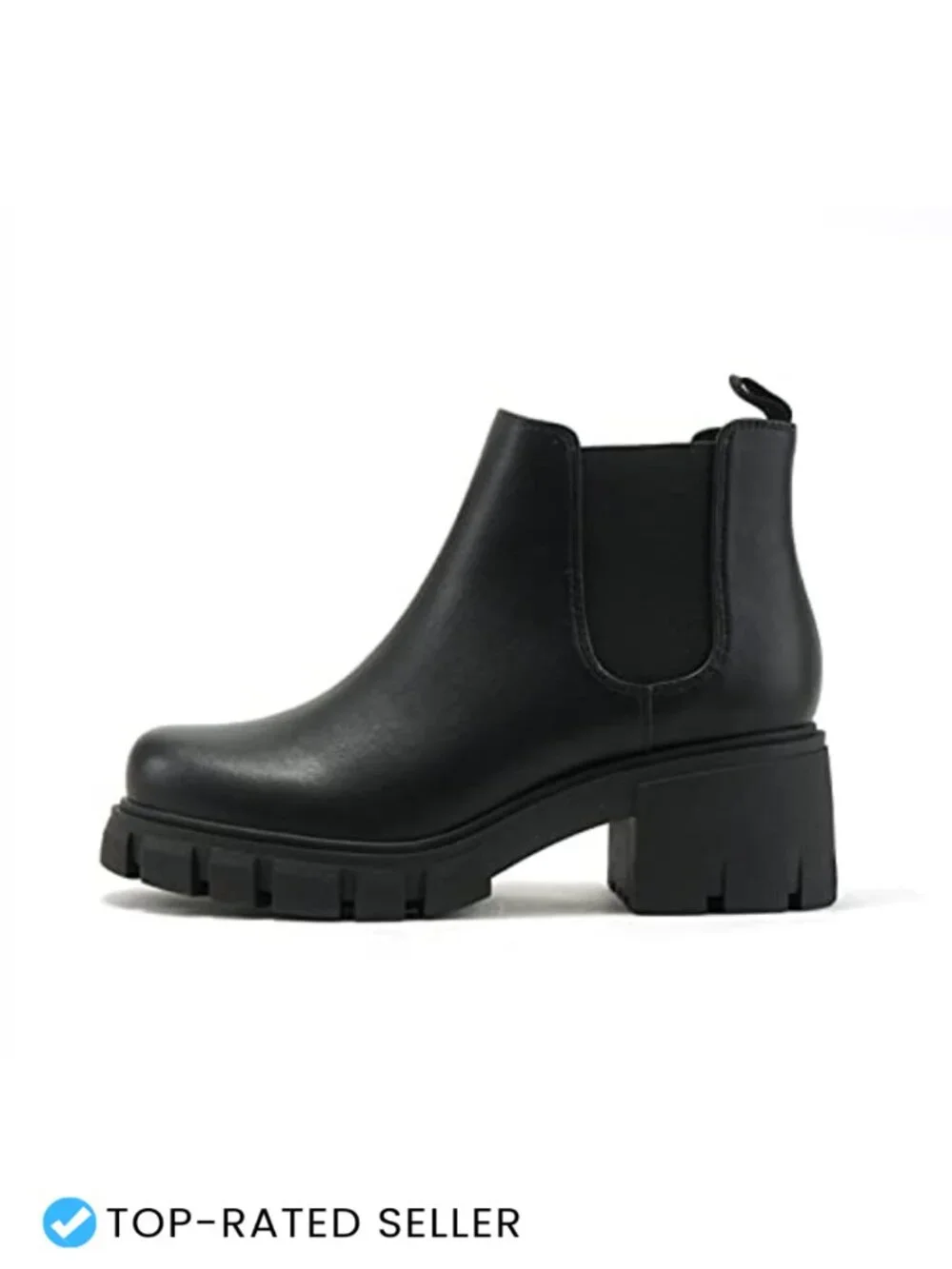 Lug Sole Mid Heel Chelsea Ankle Bootie with Double Elastic Gore - Round Toe